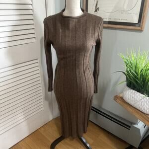 Asm Anna Sweater Dress Womens XXS Brown Knit Midi Wool Blend Winter Minimalist